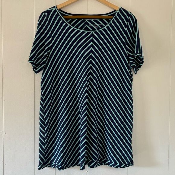 Soft Surroundings Pima Cotton Indra Blue Striped Short Sleeve Tee Medium Boho - Picture 2 of 12